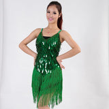 Vintage 1920s Great Gatsby Flapper V-Neck Backless Strap Dance Dress Costumes Shimmer Mini Fringed Sequin Dress