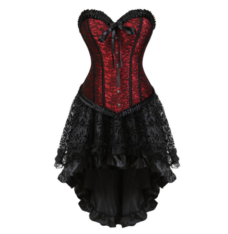 Vintage Steampunk Corsets Gothic Overbust Carnival Dress Costume Petticoat Mini Skirt