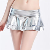 Bling Metallic Color Midi Waist Sexy Skinny Night Club Party Patchwork Double Layer Skirt