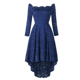 High Low Hem Purple Midi Lace Long Sleeve Dress