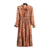 Women Long Sleeve Floral Print Midi Chiffon Casual Slim Party Lady Office Dress