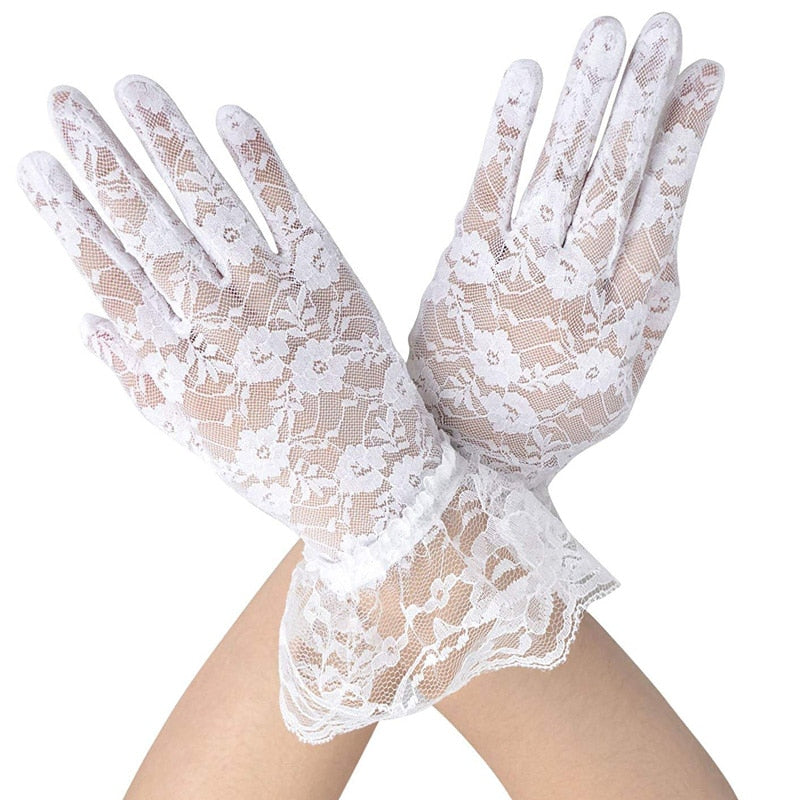 Vintage Sheer Short Lace Gloves Derby Tea Party Wrist Length Floral Gloves for Dinner Fancy Costume Accessories Gloves