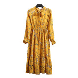 Women Long Sleeve Floral Print Midi Chiffon Casual Slim Party Lady Office Dress