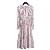 Women Long Sleeve Floral Print Midi Chiffon Casual Slim Party Lady Office Dress