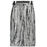 Shiny Stretchy High Waist Gold Black Silver Women Sequin Pencil Skirt Jupe Falda Saia Long Sexy Club Party Bodycon Midi Skirt