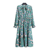 Women Long Sleeve Floral Print Midi Chiffon Casual Slim Party Lady Office Dress