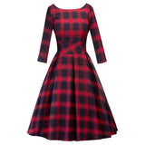 Vintage Gingham Cotton Midi Red Plaid Elegant Long Sleeve Retro Backless Autumn Dress