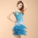 Women Bling Latin Dance Dress Sexy Rainbow Color Club Slip Gradual Sequin Fringe Dress With Tassel Vestido Robe Paillettes