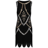 Women Little Black Dress 1920s Flapper Gatsby Charleston Sequin Bead Vintage O-Neck Sleeveless Embroidery Mini Party Dress