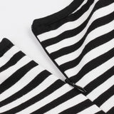 Plus Size Vintage Striped Summer Dress Women Button Retro A Line Black Dress