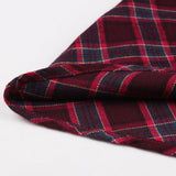 Burgundy Vintage Puff Sleeve Plaid Cotton Elegant Gingham Casual Women Dress