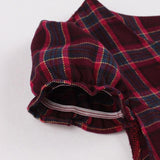 Burgundy Vintage Puff Sleeve Plaid Cotton Elegant Gingham Casual Women Dress