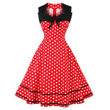 Polka Dot 1950S Sweetheart Tie Neck Summer Elegant Vintage Sleeveless Rockabilly Blue Dress