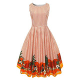 Vintage Floral Print Retro Pleated Rockabilly Dress O-Neck Summer Ladies Navy Cotton Dress