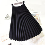 Elegant Pleated High Waist White Long Ladies Vintage Midi Skirt