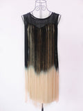 Gradual Fringe Mini Bodycon Dress Sleeveless Patchwork Mesh Club Party Slim Sheer Ballroom Dance Dress