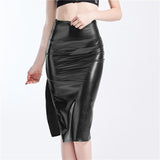 High Split Skinny Bling Laser Holographic Midi Night Party Club Pu Patchwork Skirt