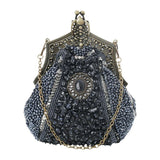 1920s Style Women Party Clutch Wallets Black Beaded Top Frame Flapper Purse Vintage Deco Diamonds Sequin Evening Purse