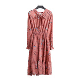 Women Long Sleeve Floral Print Midi Chiffon Casual Slim Party Lady Office Dress