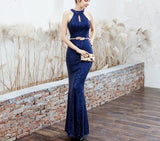 New Halter Neck Elegant Long Sequins Prom Dress Hollow Out Evening Party Dress
