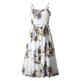 Ladies Print Sundress Strapless Ruffle Sashes Women Button Backless Summer Beach Dress