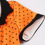 Orange and Black High Waist Vintage 1950s Pin Up Sweetheart Neckline Button Front Polka Dot Midi Dress