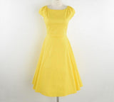 Pin Up Vintage Yellow Cap Sleeve Summer Cotton Casual Polka Dot Rockabilly Retro Dress