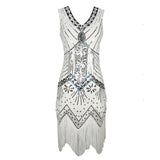 Women 1920s Vintage Art Deco Sequin Double V-Neck Tassels Bodycon Beaded Party Dress