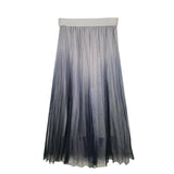 Long Tulle Women Gradient Korean Elegant High Waist A-line Ladies Pleated School Midi Skirt