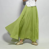 Women Linen Cotton Long Elastic Waist Maxi Beach Boho Casual Lady Vintage Pleated Skirt