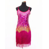 Women Bling Latin Dance Dress Sexy Rainbow Color Club Slip Gradual Sequin Fringe Dress With Tassel Vestido Robe Paillettes