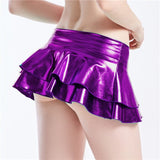 Bling Metallic Color Midi Waist Sexy Skinny Night Club Party Patchwork Double Layer Skirt