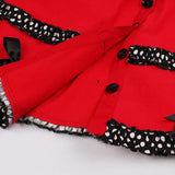 Pin Up Polka Dot Ruffle Pleated Button Up Bow Bottom Red Women Vintage Retro Christmas Dress