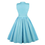 Retro Ruffle V Neck Pleated High Waist Party Elegant Button Shirt Women Blue Vintage Dress