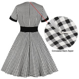 Rockabilly 50s Gingham Sweetheart Neck Women Retro Button Front 95% Cotton Vintage High Waist Plaid Dress