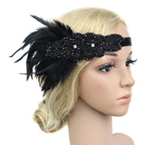 Black Rhinestone Beaded Sequin Hair Band 1920s Vintage Gatsby Party Headpiece Women Flapper Feather Headband