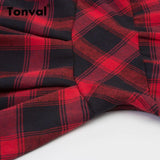 Vintage Gingham Cotton Midi Red Plaid Elegant Long Sleeve Retro Backless Autumn Dress