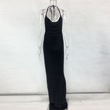 Long Velvet Black Elegant Celebrity Maxi Halter Neck Backless Velour Evening Party Dress