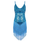 Vintage 1920s Great Gatsby Flapper V-Neck Backless Strap Dance Dress Costumes Shimmer Mini Fringed Sequin Dress