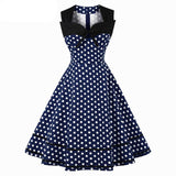 Polka Dot 1950S Sweetheart Tie Neck Summer Elegant Vintage Sleeveless Rockabilly Blue Dress