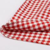 Retro High Waist Red Plaid Single Breasted Tunic Pleated Women V-Neck Half Sleeve Vintage Gingham Print Dress