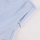 Vintage Blue Ruffle Sleeve Striped Summer Shirt Casual Turn-down Collar A Line Office Lady Dress