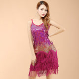 Women Bling Latin Dance Dress Sexy Rainbow Color Club Slip Gradual Sequin Fringe Dress With Tassel Vestido Robe Paillettes