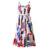 Ladies Print Sundress Strapless Ruffle Sashes Women Button Backless Summer Beach Dress