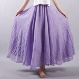 Women Linen Cotton Long Elastic Waist Maxi Beach Boho Casual Lady Vintage Pleated Skirt