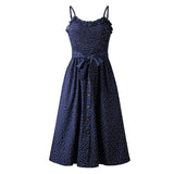 Ladies Print Sundress Strapless Ruffle Sashes Women Button Backless Summer Beach Dress