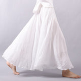 Women Linen Cotton Long Elastic Waist Maxi Beach Boho Casual Lady Vintage Pleated Skirt