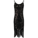 Black Sequin Fringe Cami Dress Vintage Paisley Beaded Sleeveless Great Gatsby Flapper Women Little Black Dress