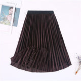 New 9 Color Long Women High Waisted Soft Skinny Velvet Pleated Elegant Maxi Skirt