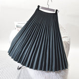 Elegant Pleated High Waist White Long Ladies Vintage Midi Skirt